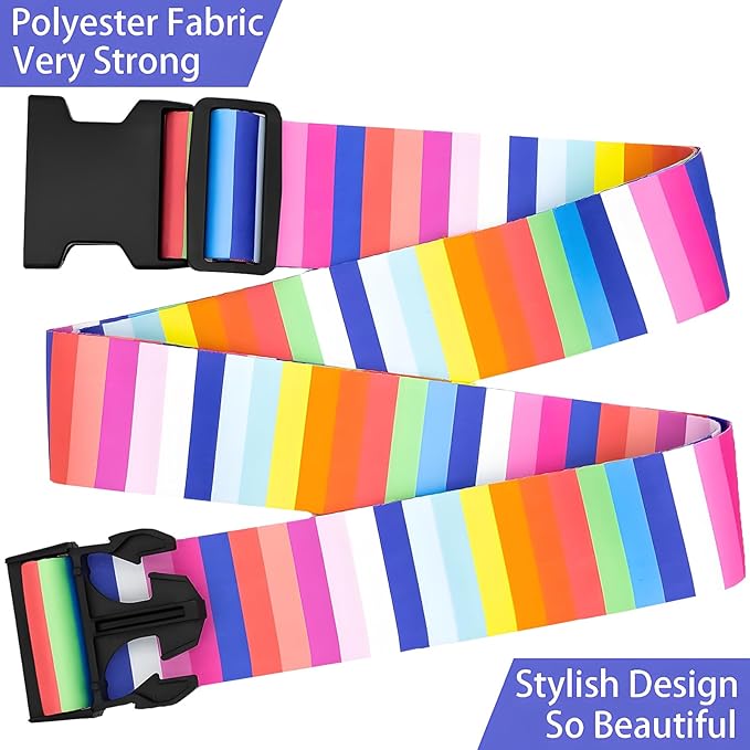 Rainbows Luggage Straps for Suitcases, Adjustable Luggage Travel Belts Security While Travel, Strong Polyester Fabric, Easy-to-Recognize Stylish Design Travel Essentials, 2 Pack