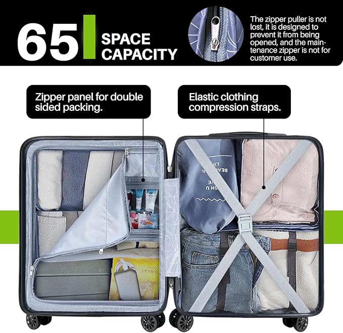 AnyZip Suitcase Hardside PC ABS Lightweight USB Luggage with Wheels TSA Lock Checked-Medium 24 Inch AppleGreen