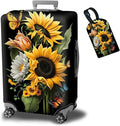Suitcase Protector Plus 1 Luggage Tag, Sunflower Orchids Travel Cover for 26-28 inch Luggage with Concealed Zipper, Washable Elastic Cloth, Dustproof, Anti-Scratch