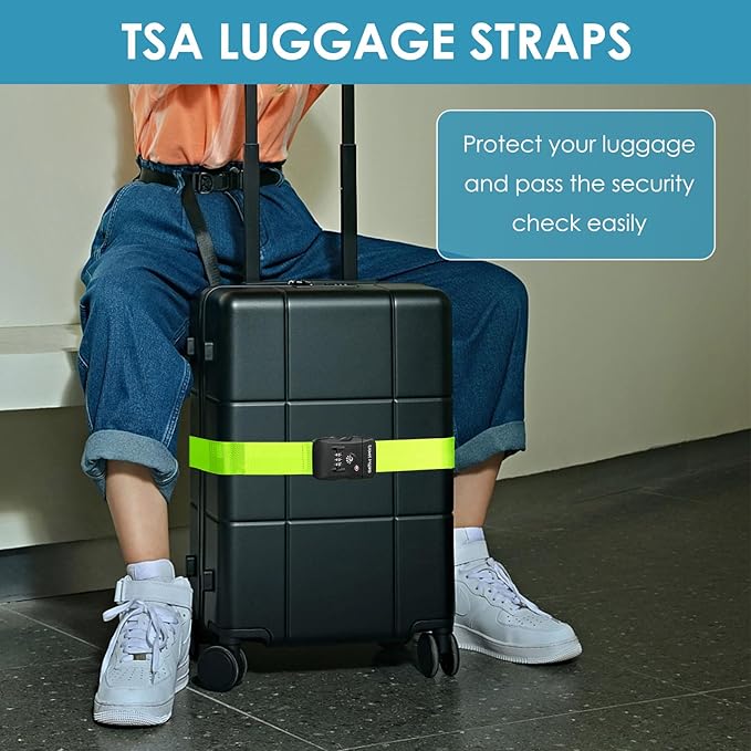 Travel Inspira Luggage Straps for Suitcases with TSA Lock, Protect Your Luggage Anti-Burst, High Visibility Color, Easy to Identify Luggage Adjustable Heavy Duty Belt for 20-32 Inch Suitcases