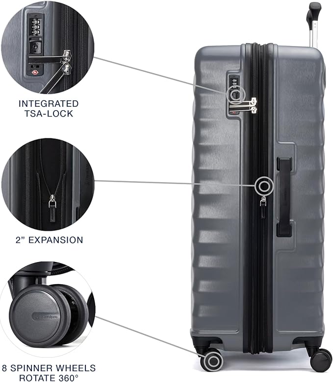 Travelpro Maxlite Air V2 Hardside Expandable Luggage, 8 Spinner Wheels, Lightweight Hard Shell, TSA lock, Shadow Grey, 2-Piece Set (21/28)