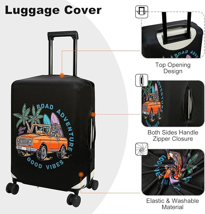 HYPER VENTURE Washable Luggage Cover - Fashion Suitcase Protector Fits 31-32 Inch Luggage (Road Adventure, XL)