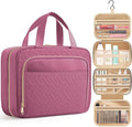 HOTOR Travel Toiletry Bag for Women & Men, Waterproof Makeup Bag with Hanging Hook and Multiple Pockets, Cosmetic Bags for Women, Travel Essentials, 11.2'' x 3.2'' x 8.9'', Rosewood-Pink