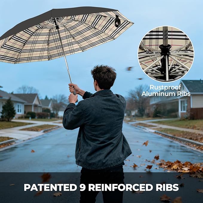 LLanxiry Compact Travel Umbrella, Mini Windproof Umbrellas for Rain & Sun, Small Lightweight Outdoor UV Umbrella, Portable Folding Umbrellas for Travel