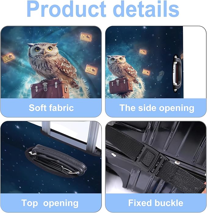 Owl Luggage Cover Washable Suitcase Protector Anti-Scratch,Stretchable Fit for 20-34Inch Luggage Durable Travel Bag Cover with Zipper Closure L(28-30inch suitcase)