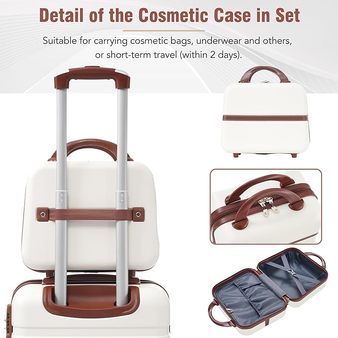 Merax Luggage Set 2 Piece Suitcase Set with Cosmetic Case Expandable Spinner Wheels Vintage Luggage Sets (White,20"+24")