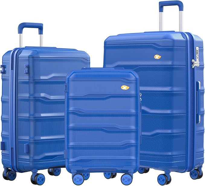 Luggage Sets 3 Piece, Hard Shell Luggage Sets with Spinner Wheels, PP Lightweight & Durable Suitcases with TSA Lock, Hardside Travel Suitcase Sets (20/24/28 inch), Blue