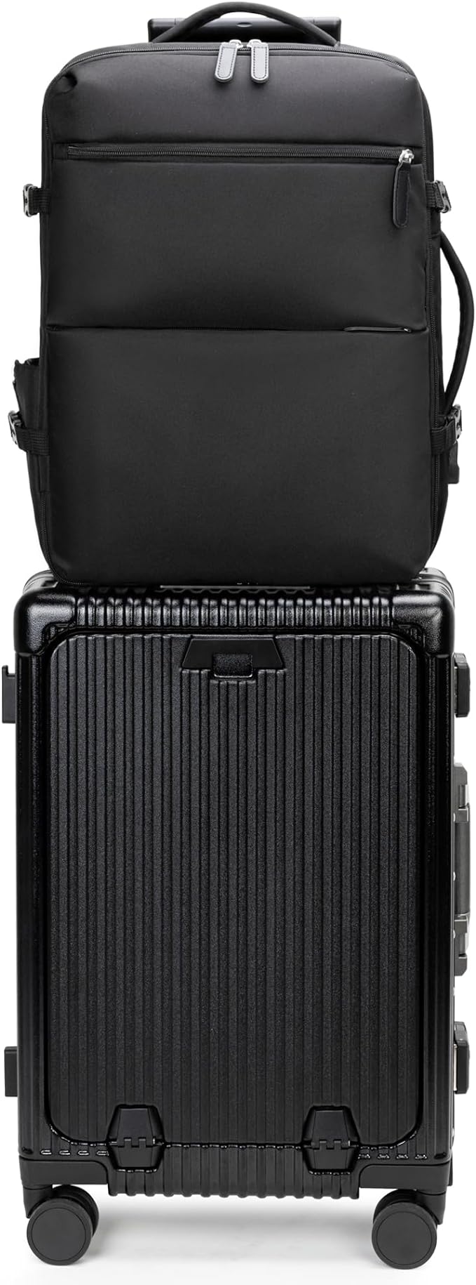 feilario 2 Piece Set 20in Aluminium Frame PC Hard Shell Spinner Wheels Luggage, Built-In TSA lock Carry on Suitcase, with Cup Holder, USB Port, Phone Holder