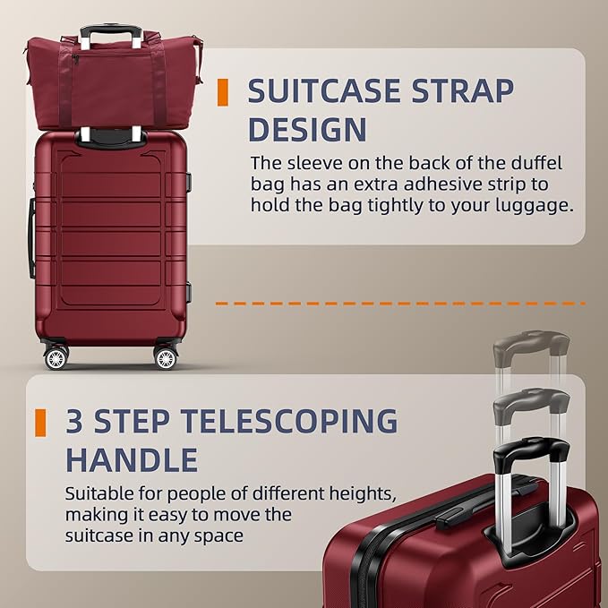 SHOWKOO Luggage Sets Expandable PC+ABS Durable Suitcase Double Wheels TSA Lock 5pcs Wine Red