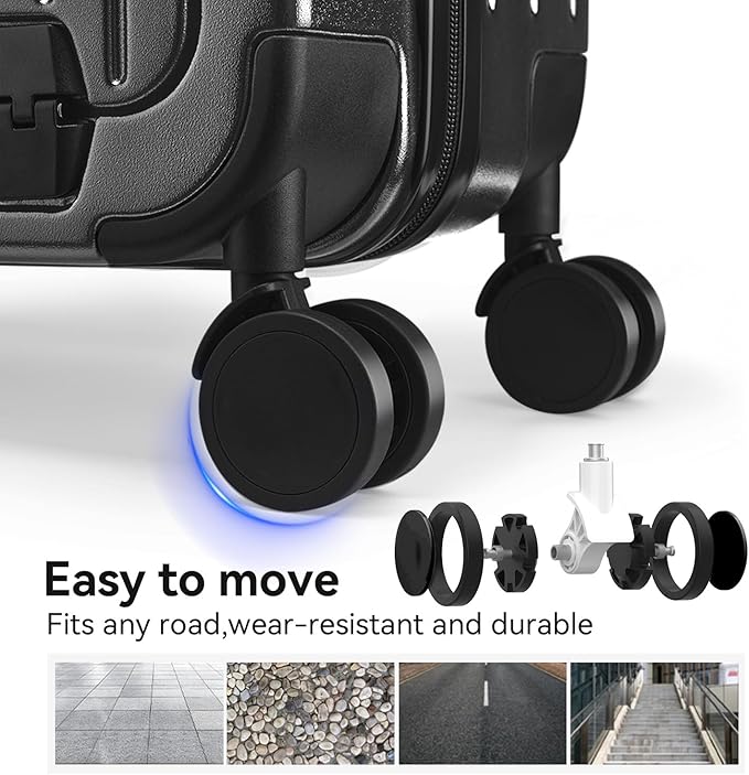 SOKOK Front Pocket Luggage with Spinner Wheels, 24'' Wide Handle Travel Suitcase PC Hardshell Multifunctional Luggage with Charging Port and Cup Holder, Graphite