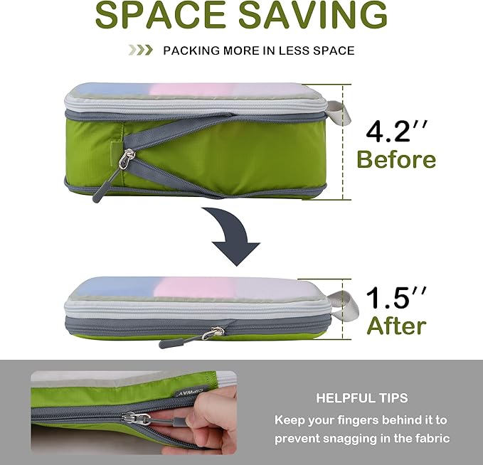 Cipway Mesh Compression Packing Cubes, Ultralight See Through Luggage Organizer Bags, Travel Essentials for Carry on Suitcase（3 Pcs,Green）