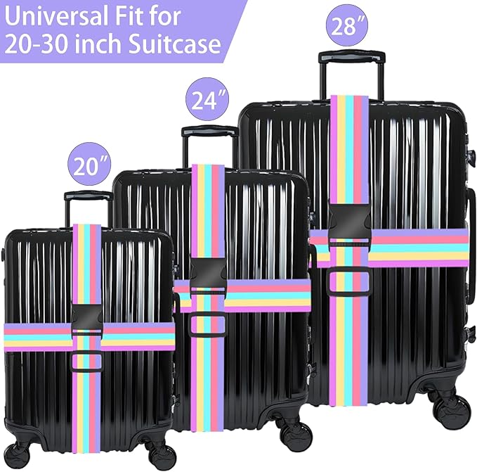 Rainbow Luggage Straps for Suitcases, Adjustable Luggage Travel Belts to Keep Luggage Security While Travel, Strong Polyester Fabric, Easy-to-Recognize Stylish Design Travel Accessories, 2 Pack