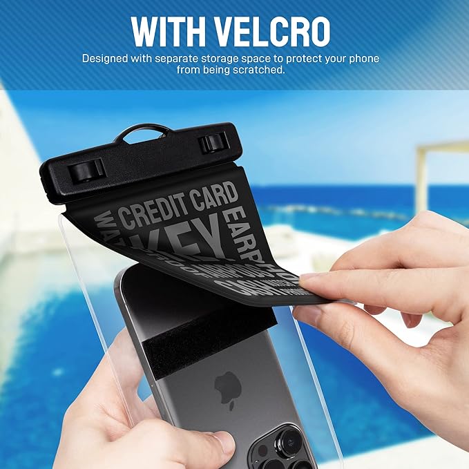 Universal Waterproof Phone Pouch [Double Space] IPX8 Dry Bag with Lanyard for iPhone 16 15 14 13 12 Pro Max XS XR X Galaxy S25 S24 S23 Ultra, Fit All Phones Up to 8'', Black