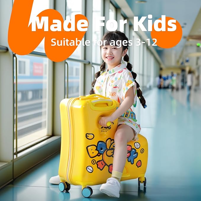Kids' Lightweight Ride on Luggage with Spinner Wheels & Foldabe Design (Yellow Green Mint, 20"+ Aged 1-3 Toddler)