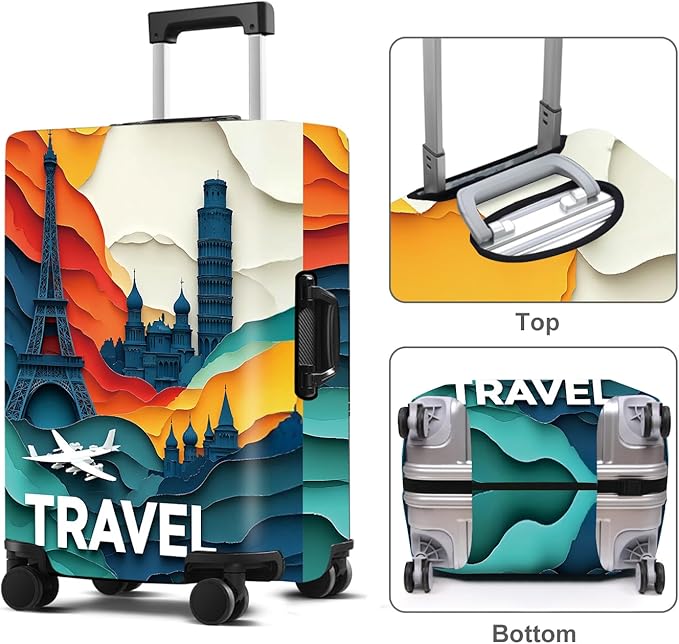 Luggage Cover Washable Suitcase Protector Anti-Scratch,Stretchable Fit for 20-34Inch Luggage Durable Travel Bag Cover with Zipper Closure (Travel-3, M(fits 24-26Inch suitcase))