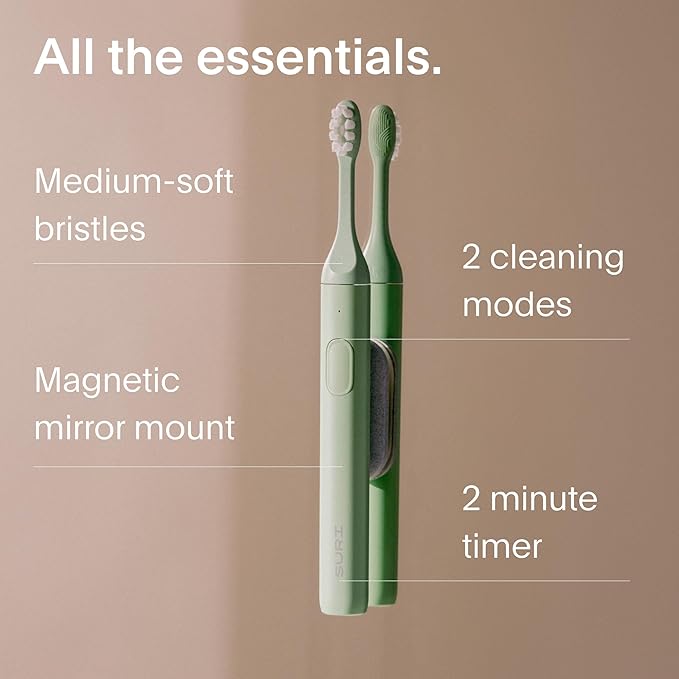 SURI Sonic Electric Toothbrush with UV Travel Case - 40-Day Battery- Designed in California - Electric Toothbrushes Adults - Slim Travel Tooth Brush