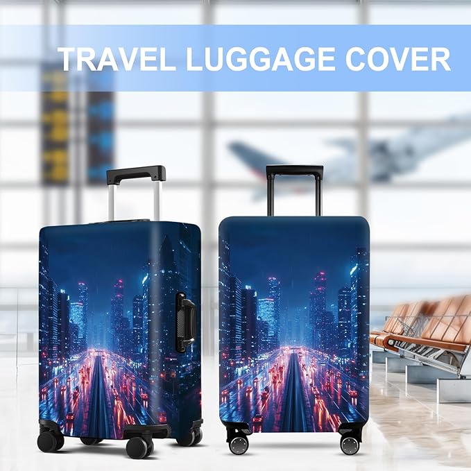 Luggage Cover Washable Suitcase Protector Anti-scratch Suitcase cover Fits 20-34 Inch Luggage (City Night, S(20-22inch suitcase))