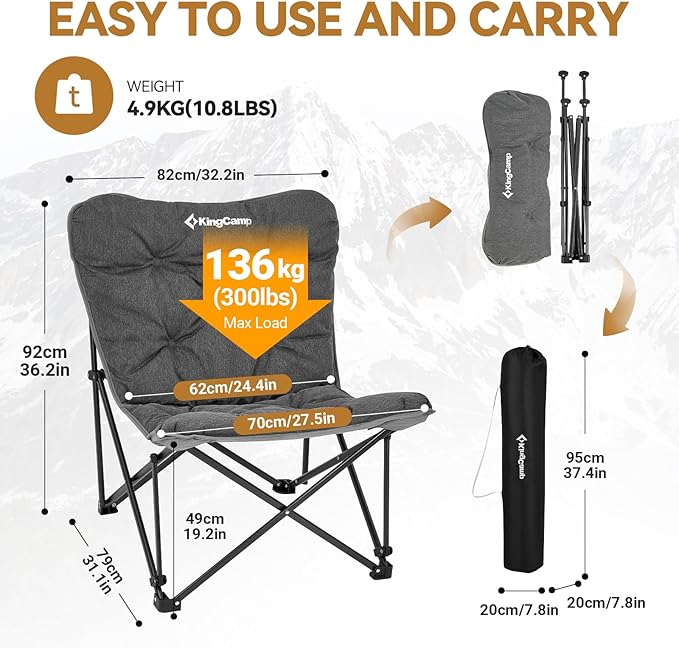 KingCamp Butterfly Chair Oversized XL Saucer Chair for Adults Padded Folding Comfy Camping Chairs for Teens Kids 300lbs Heavy Duty with High Back for Bedroom Living Room Dorm Rooms Outdoor Patio Lawn