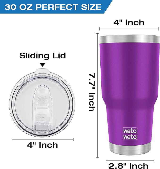 WETOWETO 30oz Tumbler, Stainless Steel Vacuum Insulated Water Coffee Tumbler Cup, Double Wall Powder Coated Spill-Proof Travel Mug Thermal Cup for Home Outdoor (Purple, 1 Pack)