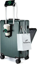 feilario 20in Aluminium Frame PC Hard Shell Spinner Wheels Luggage, Built-In TSA lock Carry on Suitcase, with Cup Holder, USB Port, Phone Holder