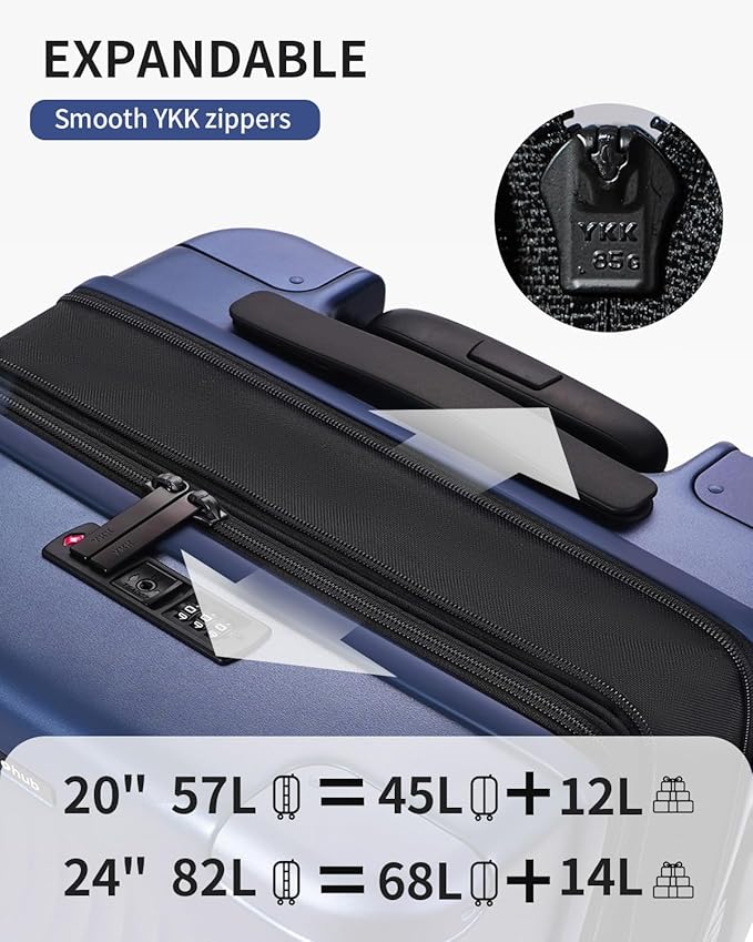 ECOHUB Hardside Expandable Carry On Luggage Sets, Recycled PC 20/24" Rolling Luggage Airline Approved with Spinner Wheels & TSA Lock, Lightweight Hardshell Travel Suitcase, 20+24 inch Carry-on Blue