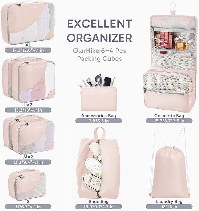 ALL INCLUDED 10 Set Durable Packing Cubes for Suitcases,Gifts for Women Mom, UPGRADED Anti-Tear Stitching, NEW Improved Luggage Packing Organizers for Travel Accessories (Beige)
