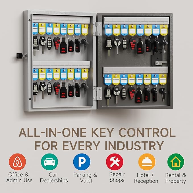 WeHere 32 Key Lock Box Wall Mount, Smart Key Cabinet with APP Bluetooth/Fixed/Dynamic Password/OTP Share Unlock, Security Lockbox ERP for Valets/Realtors/Office/Hotel Key Management
