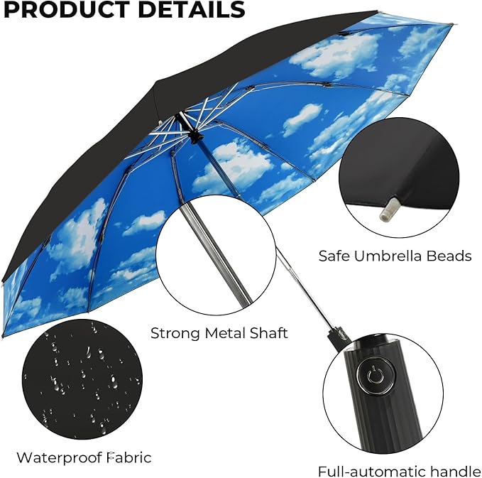 Compact Inverted Travel Umbrella, Automatic Open Close, 9-Rib 46 Inch Windproof Umbrella, Waterproof UPF 50+, Portable Umbrellas for Men, Women, Travel, and Daily Use