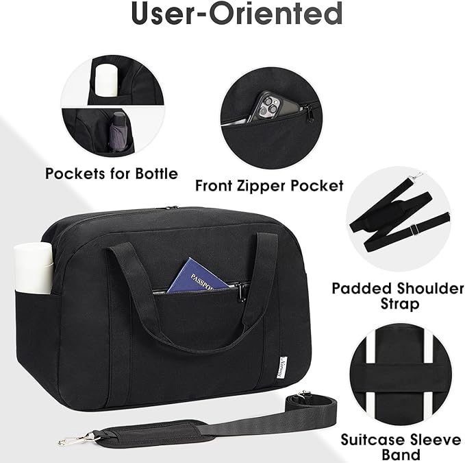 Narwey 18" Carry on Bag Underseat for Airplane Spirit Airlines Personal Item Travel Bag 18x14x8 Small Duffle Bag Duffel Bag Gym Weekender Overnight Bag with Wet Pocket for Women and Men (Black)