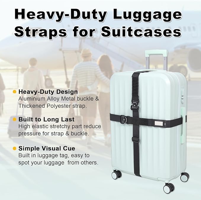 Vigorport Luggage Straps for Suitcases TSA Approved Suitcase Belt, Stretchable Travel Strap for Luggage, Heavy Duty Metal Buckle Luggage Belt Strap 72" Long (4PK)