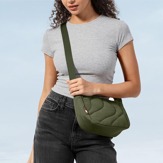 tomtoc 3.5L Puffer Sling Crossbody Bag for Women Trendy, Nylon Quilted Crescent Shoulder Bag Purses for Cellphone and Daily Essentials, Puffy Travel Hobo Handbag with Adjustable Strap & Inner Pockets