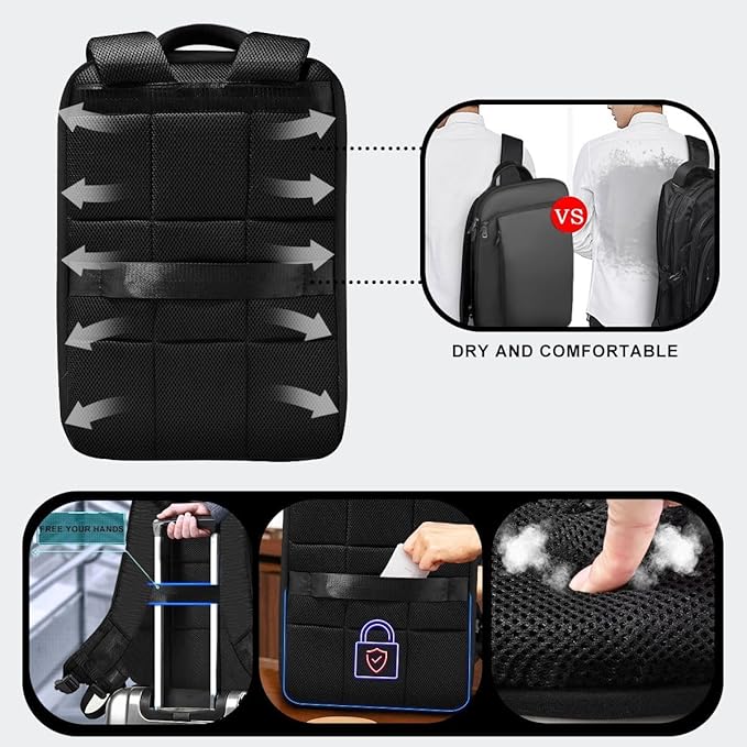 ZINMARK Slim Expandable 15 15.6 16 Inch Laptop Backpack Anti Theft Travel Business Durable Computer Bag, Multipurpose Large Capacity Daypack for Men And Women,Black