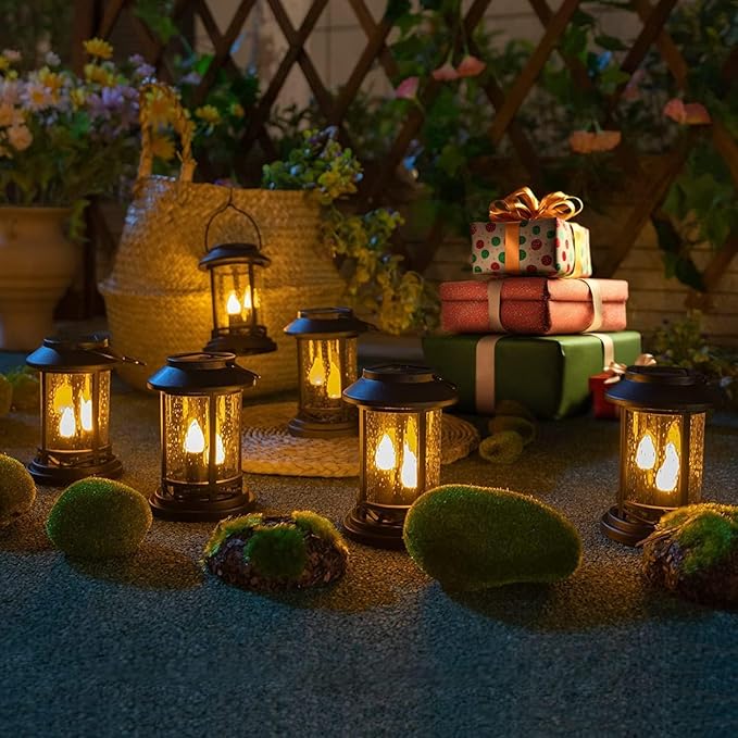 Beautyard Outdoor Solar Candles Lights Flickering Decorative Lantern Stake Lighting for Garden, Backyard, Lawn, Pathway, Patio Accessories and Decor ( Small 6 Pack , Black )…
