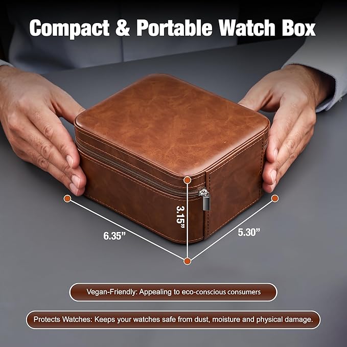 Awesometik 2 Slot Luxury Travel Faux Leather Watch Case. Watch Storage Organizer. Watch Display & Watch Holder. Perfect For Watch Collection. Ready to Gift for Men (2 Slot Watch Case)
