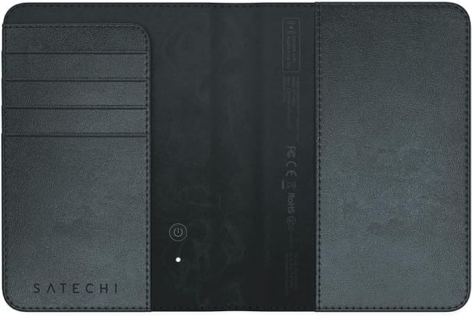 Satechi Passport Holder for Travel with Find My, Passport Cover with 4 Card Holder, Wireless Charging, and RFID protection – Travel Essential Vegan Leather Passport Holder – Black