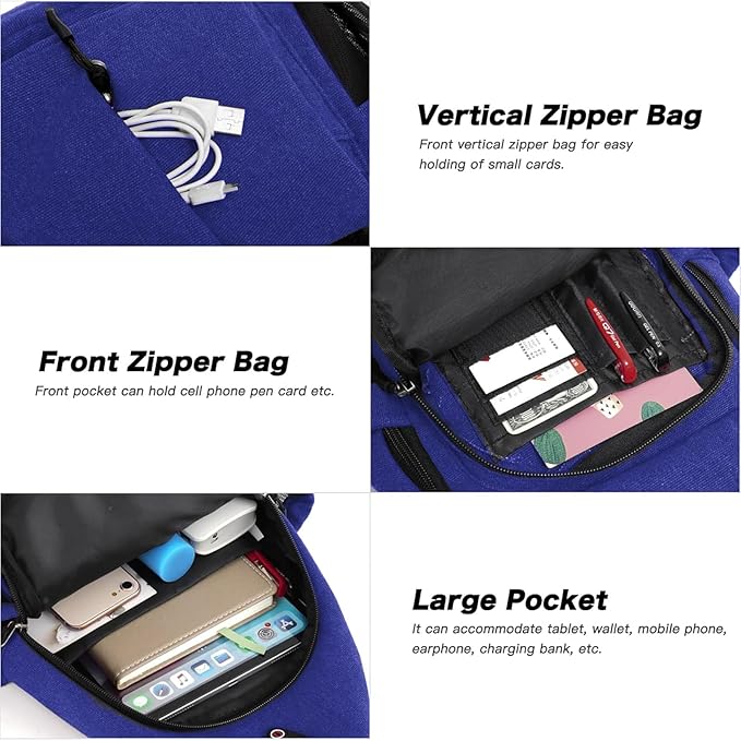 MOSISO Sling Backpack,Canvas Crossbody Hiking Daypack Bag with Anti-theft Pocket, Royal Blue