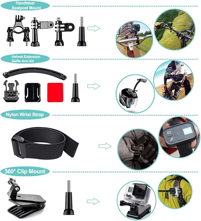 61 in 1 Action Camera Accessories Kit for GoPro Hero 13 12 11 10 9 8 7 6, Gopro Max, GoPro Fusion, Xiaomi, Insta360, DJI Osmo Action, AKASO APEMAN, Campark, SJCAM
