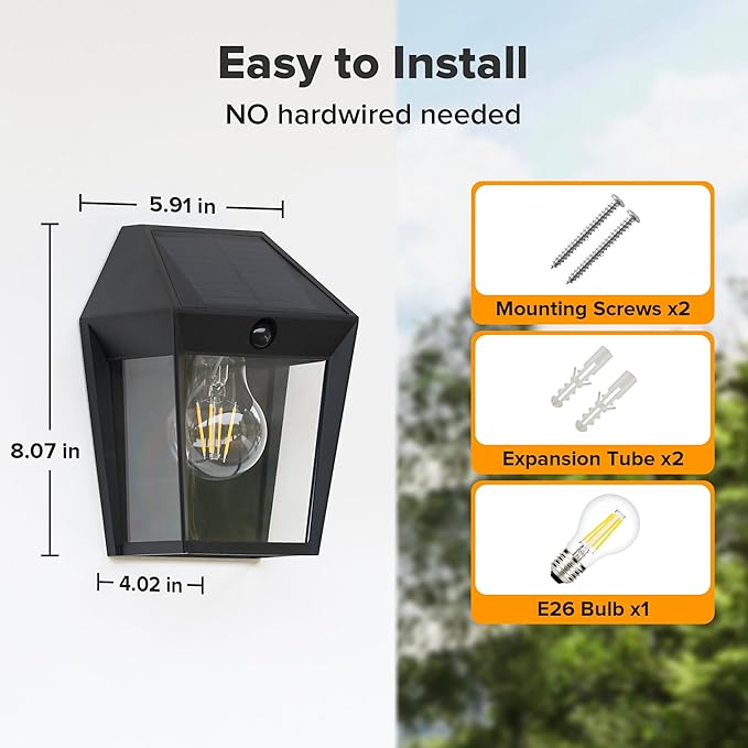 LUTEC Solar Wall Lights Outdoor, Solar Wall Lanterns with 3 Modes, Dusk to Dawn Motion Sensor Led Sconce Lights, Waterproof Exterior Front Door Porch Lights for Outside, Patio, Garage- 1Pack