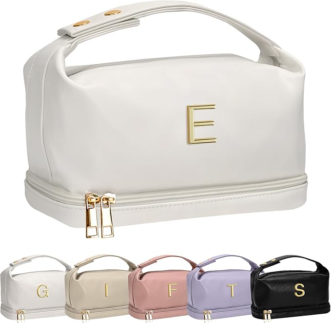 Teen Gifts-Makeup Bag Personalized Bags with Handle, Waterproof Double Layer Cosmetic Pouch, 18Th Birthday Gifts Makeup Bags Letter Travel Toiletry Bag with Makeup Brush Organizer