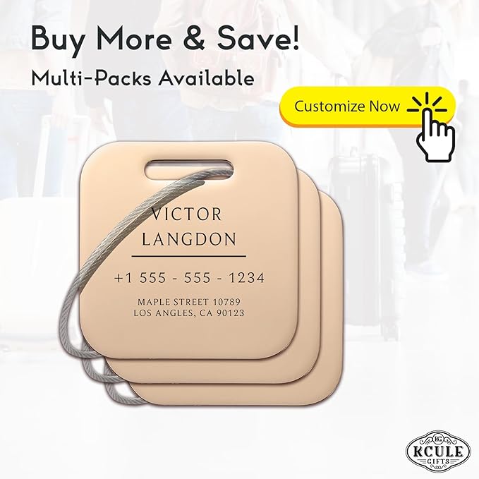 Stainless Luggage Tags for Suitcases: Metal Personalized Luggage Tags and Bags with Customizable Texts (Rose Gold)