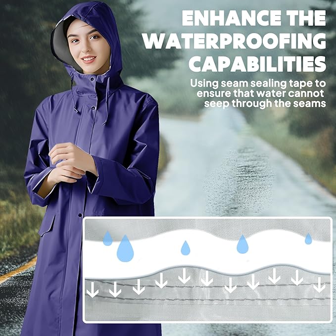 ANYOO Waterproof Rain Poncho Lightweight Reusable Hiking Hooded Coat Jacket for Outdoor Activities