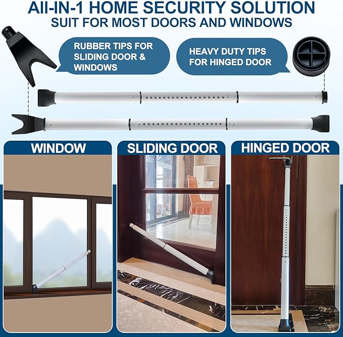 Rerishom Door Security Bar, Door Stoppers Security bar,Heavy Duty Door Lock Security Door Jammer Door Stopper for Apartment, Hotel Room,Screen Door Hardware, 1 Pack