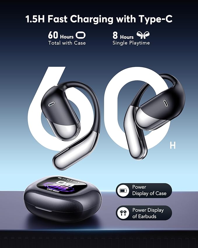 AI Translation Earbuds: Real-Time 144 Languages Translator Earphones, Audifonos Traductores Inglés Español, Bluetooth 5.4, OWS Open Ear & LCD Touch, Ideal for Travelers, Business & Language Learners