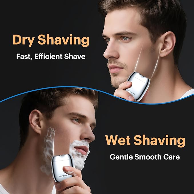 All-Metal Mini Electric Shaver for Travel Men– Smooth & Close Shave, Portable USB-C Rechargeable Razor with Mirror Cap, Waterproof Wet/Dry, Ideal Gift for Dad Husband Boyfriend – RX40 Silver