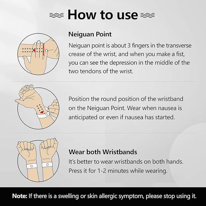 Cozyhealth Motion Sickness Wristband, Anti-Nausea Acupressure Wrist Band for Nausea Relief, Dizziness and Vomiting from Car Boat Flying Travel Sickness (Black, 2 Pairs)