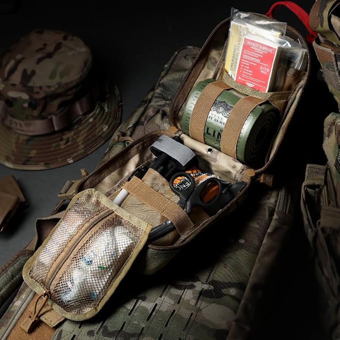EVERLIT Emergency Trauma Kit, CAT GEN-7 Tourniquet 36" Splint, Military Combat Tactical IFAK for First Aid Response, Critical Wounds, Severe Bleeding Control (Black)