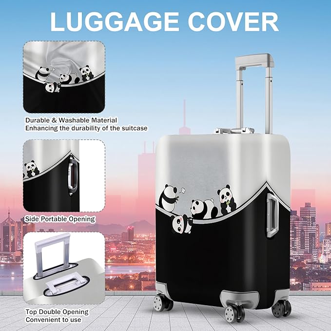 ANNA QUEEN Panda Family Luggage Cover, Cute Panda Design Suitcase Protector, Stretchable Washable Travel Sleeve for 24-26 Inch Luggage