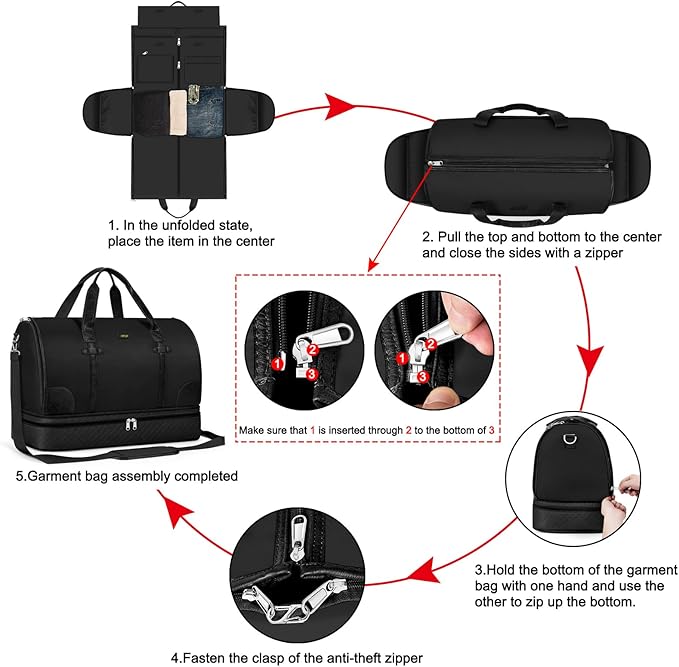 Convertible Travel Garment Bags - Carry On Garment Duffel Bag with Shoe Compartment Large Travel Garment Bag with Storage Bag Toiletry Bag 2 in 1 Hanging Suit Bag Weekender Bag for Women Men 3pcs Set