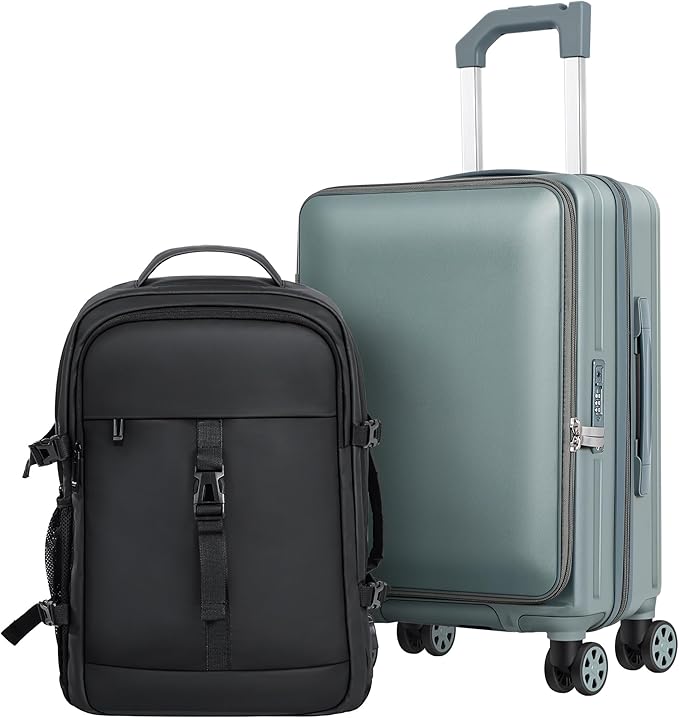 buy 0ne get 0ne free! Carry On Luggage Front Opening 20in Suitcase with TSA Lock PC Hardside Rolling Luggage Travel Suitcase, Small, Hardside Expandable Luggage with Spinner Wheels (Grey)