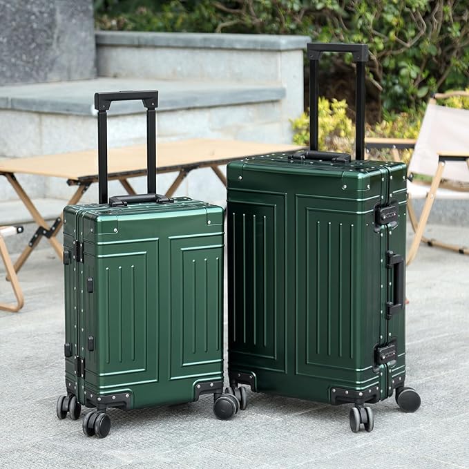 All Aluminum 20/28 Luggage Set，Cut from Whole Aluminum Sheet，22x14x9 Airline Approved ，（3rd Generation，Premium Metal zipperless suitcase ） (green, 20+28inch)